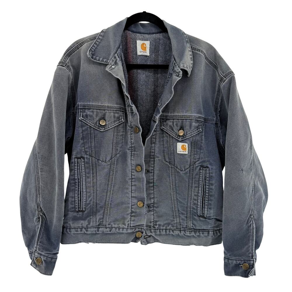 Carhartt Men’s Medium Black Faded Blanket Lined Workwear Trucker Jacket 90s VTG